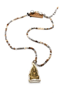 Mother of Pearl and Metal Mix Beaded Necklace with Two Tone Reversible Buddha Charm -The Buddha Collection- NS-JMOP-B