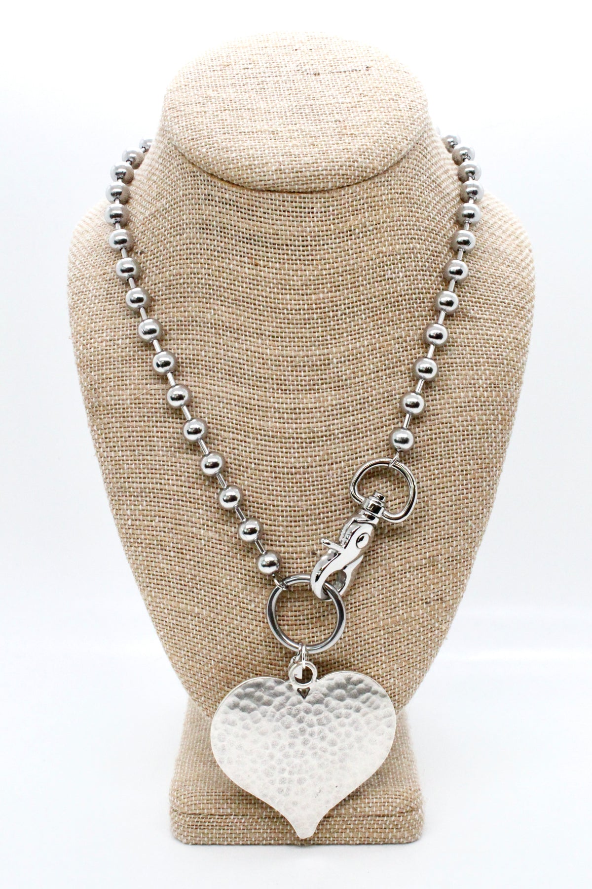 Large Hammered Heart Convertible Silver Chain Necklace