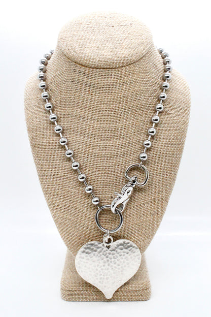 Large Hammered Heart Convertible Silver Chain Necklace