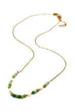 Load image into Gallery viewer, Green and Pearls on Short Gold Necklace -Mini Collection- N3-105
