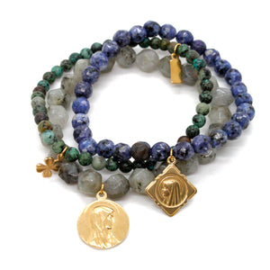 Semi Precious Stone and Gold Charm Bracelet -French Medals Collection-