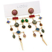 Load image into Gallery viewer, Museum Style Artsy Semi Precious Stone Mobile Earrings - E4-304
