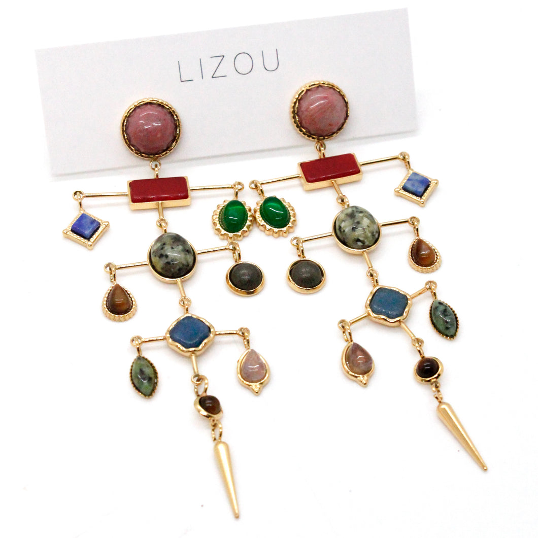 Museum Style Artsy Semi Precious Stone Mobile Earrings - E4-304