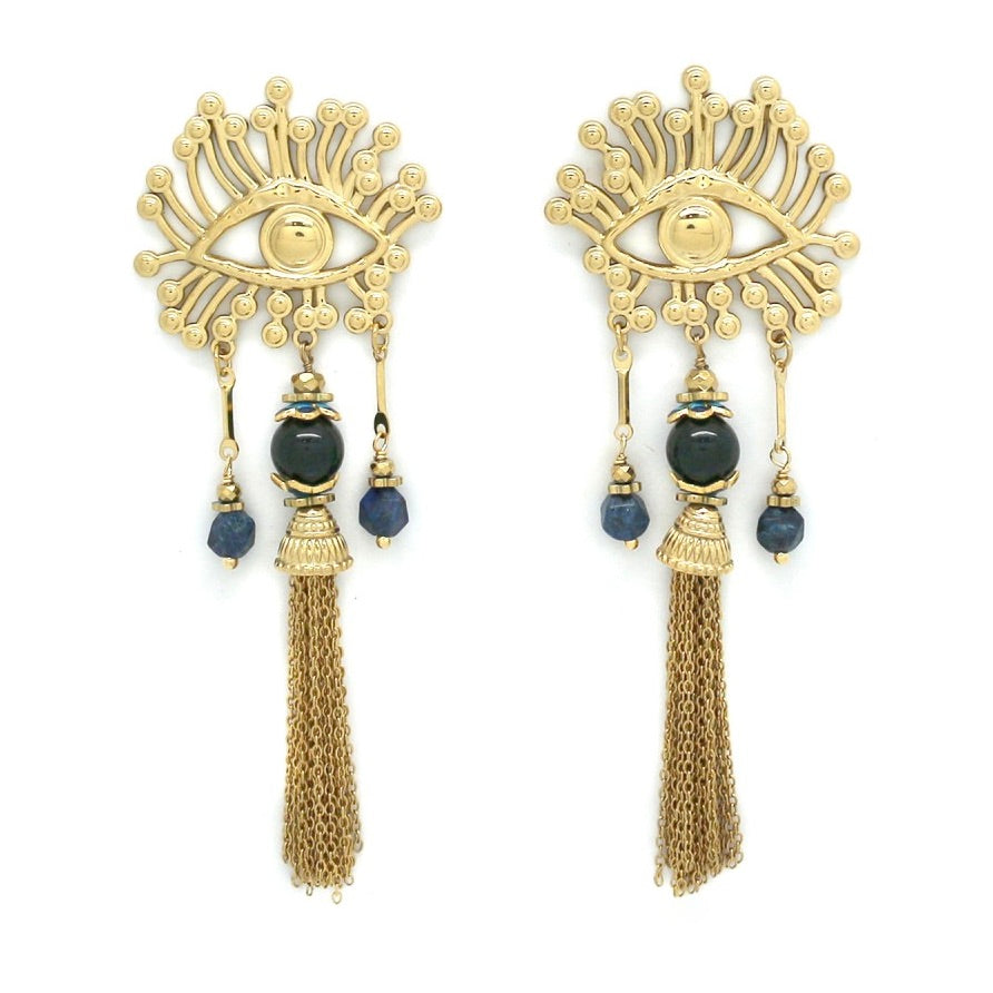 Gold Opera Eyes Fringe Dangle Earrings - E4-287