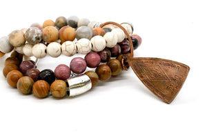 Semi Precious Stone Chunky Bracelet with Reversible Copper Buddha Charm -The Buddha Collection- BL-M51-C1