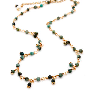 African Turquoise Short 24K Gold Plate Chain Necklace