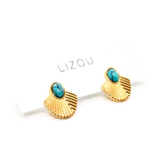 Load image into Gallery viewer, Turquoise and Gold Geometrical Stud Earrings E4-200 -French Flair Collection-
