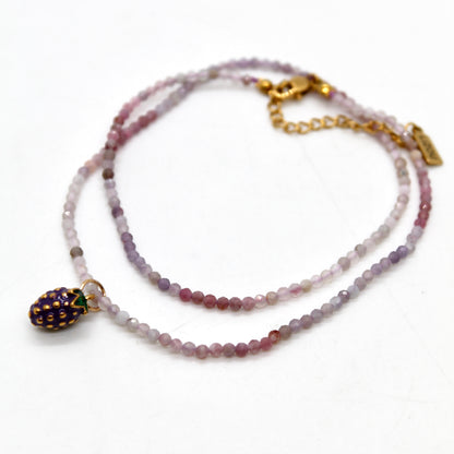 Wine Grapes Mini Stone Gold Charm Necklace