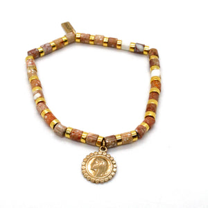 Semi Precious Stone and Gold Charm Bracelet -French Medals Collection-