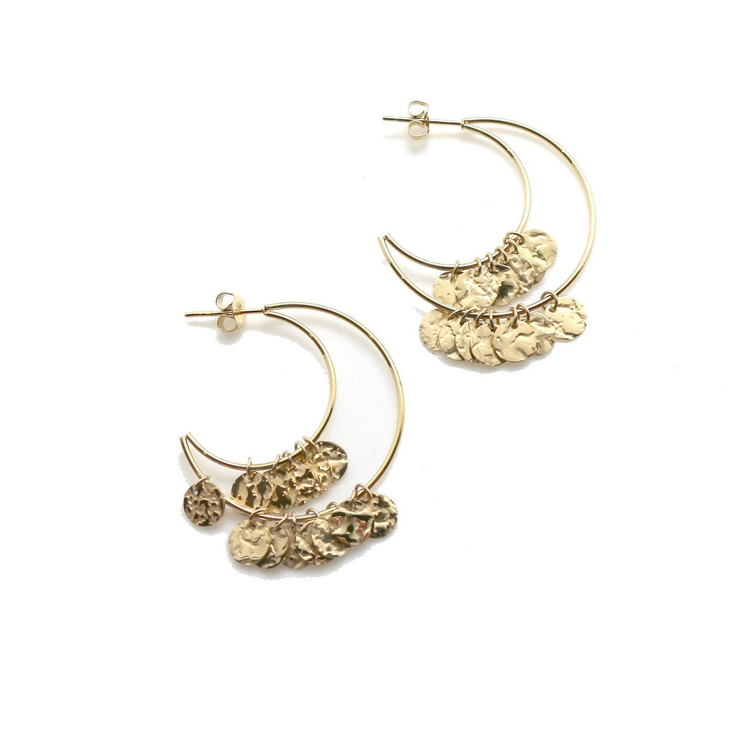 Moon Gold Double Hoop Earrings with Charms