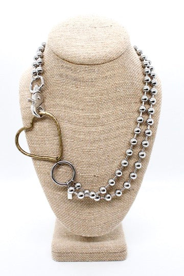Brass Heart Outline Convertible Silver Chain Necklace