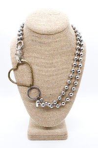 Brass Heart Outline Convertible Silver Chain Necklace