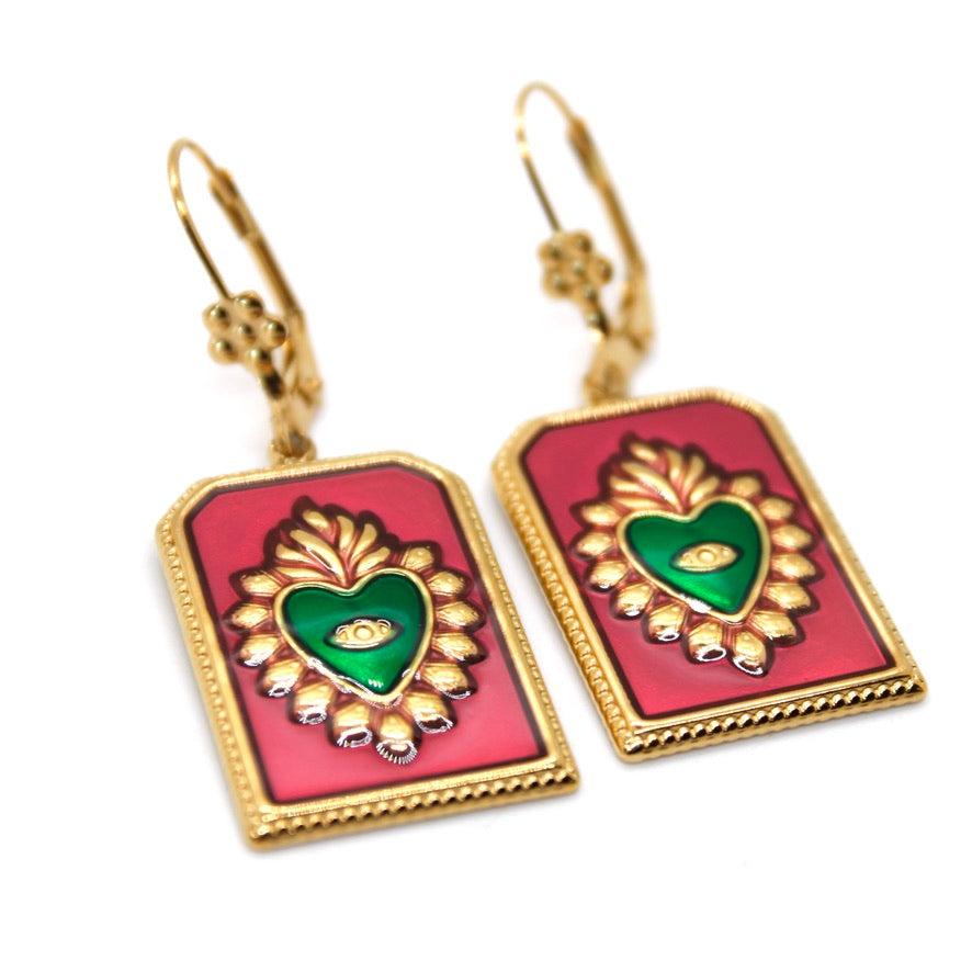 Flaming Heart Colorful Enamel Earrings - E9-103