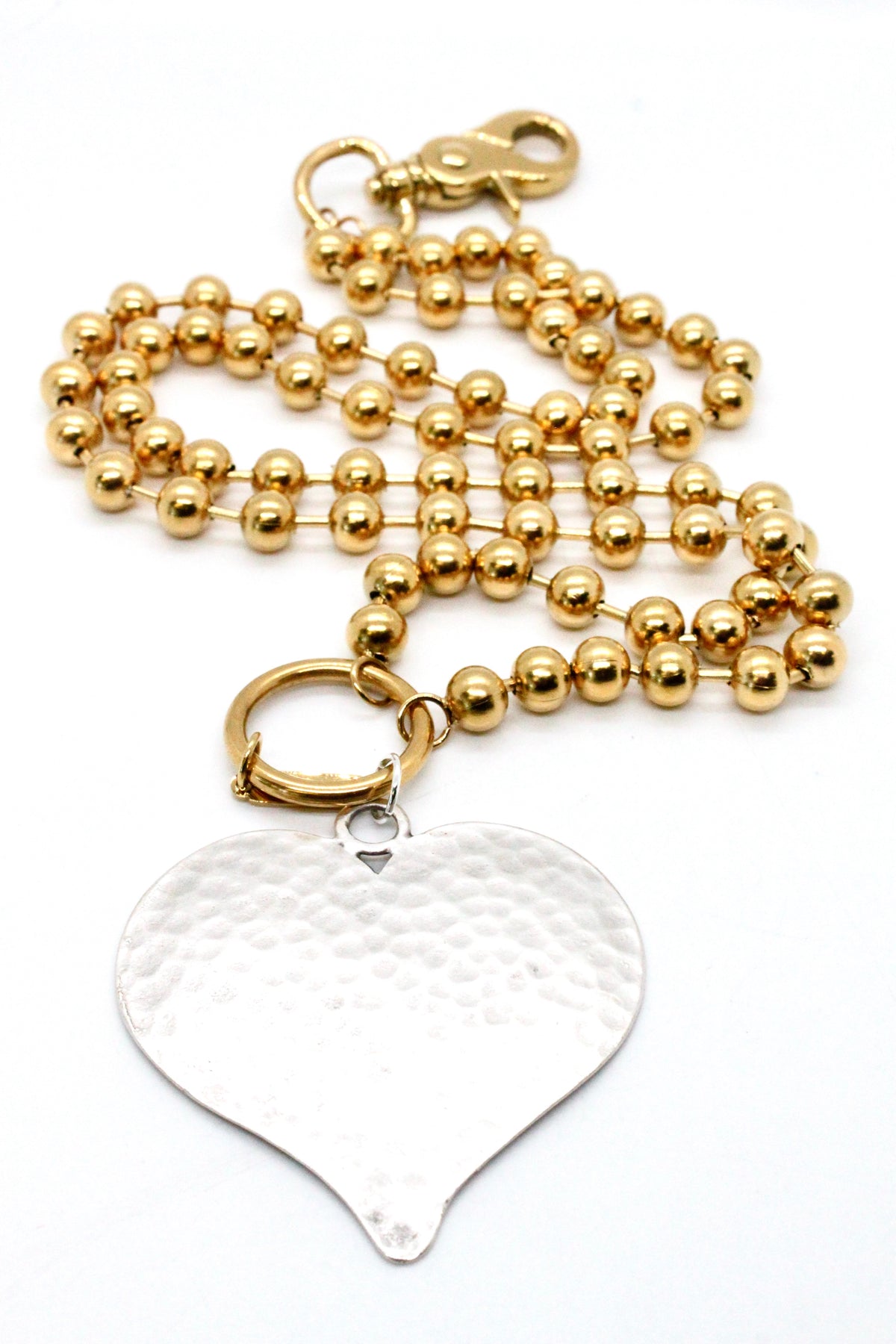 Large Hammered Heart Convertible Gold Chain Necklace