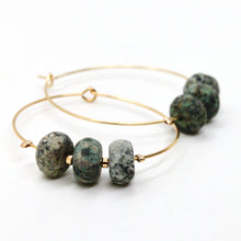 Load image into Gallery viewer, African Turquoise Matte Bead Hoop Earrings E7-012 -Stone Collection-
