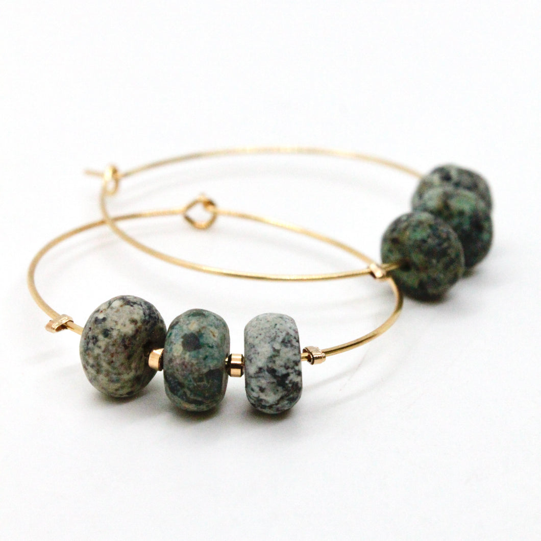 African Turquoise Matte Bead Hoop Earrings E7-012 -Stone Collection-