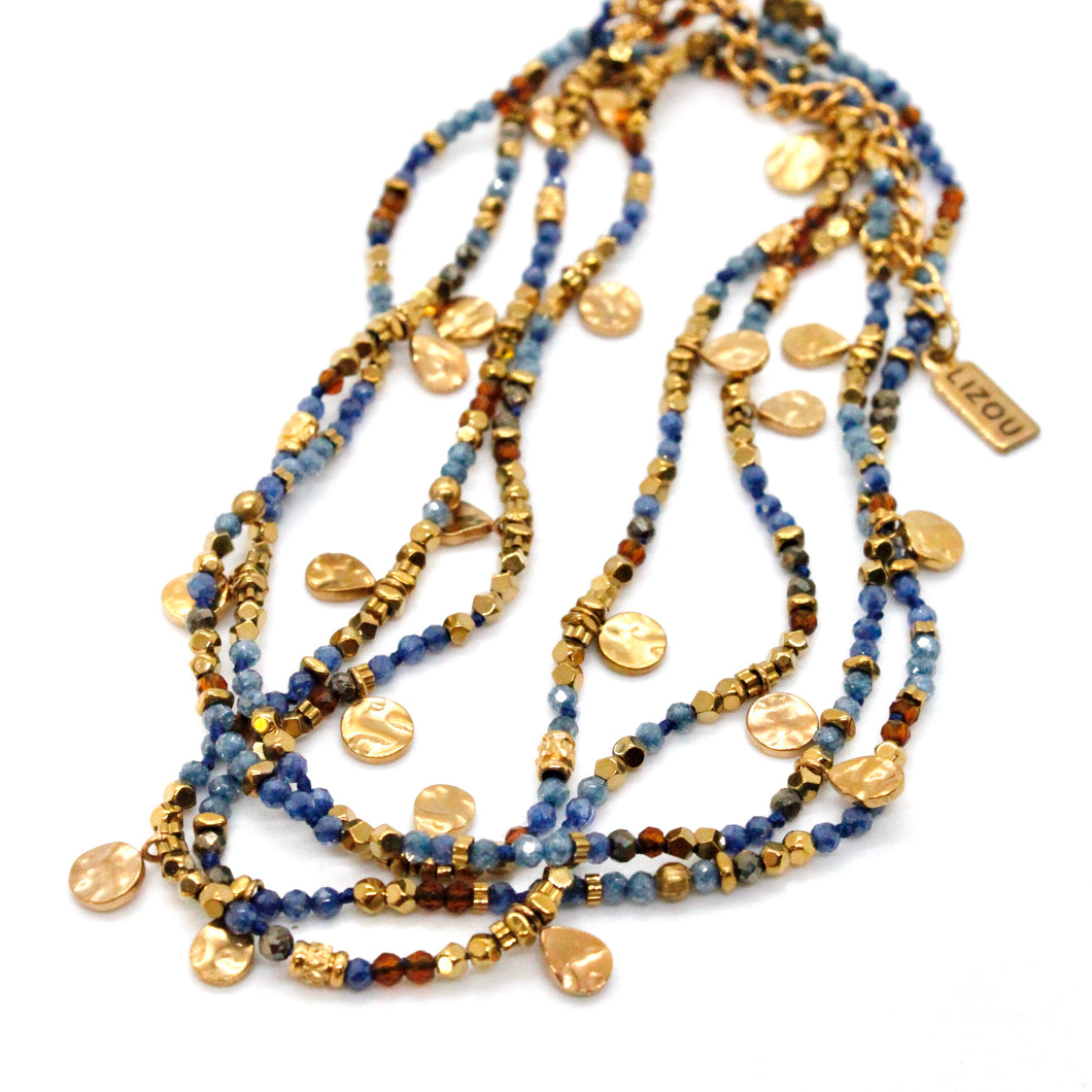 Multi Stone Mix and Mini Gold Coin Wrap Necklace - N2-2617B