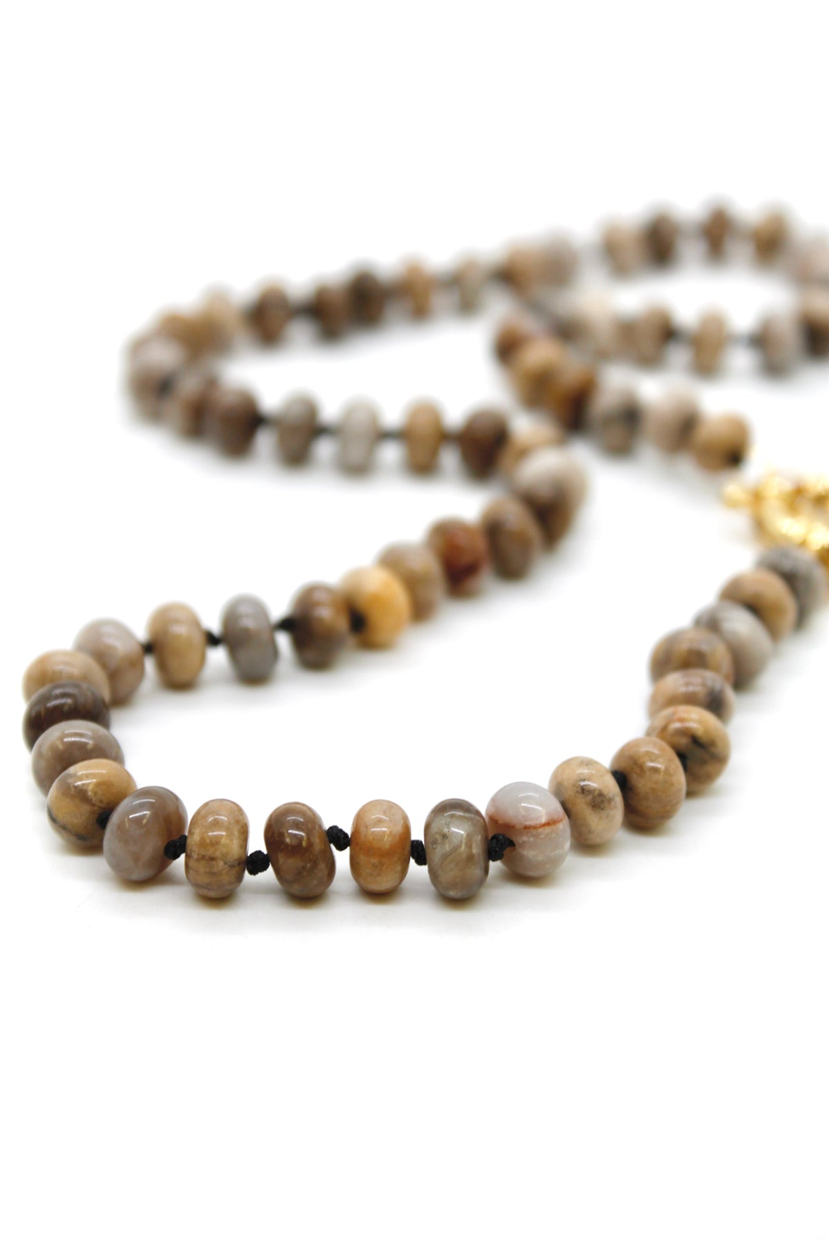 Hand-Knotted Short Silver Leaf Jasper Beaded Necklace - NLS-SLJ