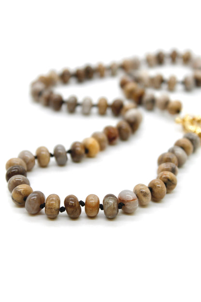 Hand-Knotted Short Silver Leaf Jasper Beaded Necklace - NLS-SLJ