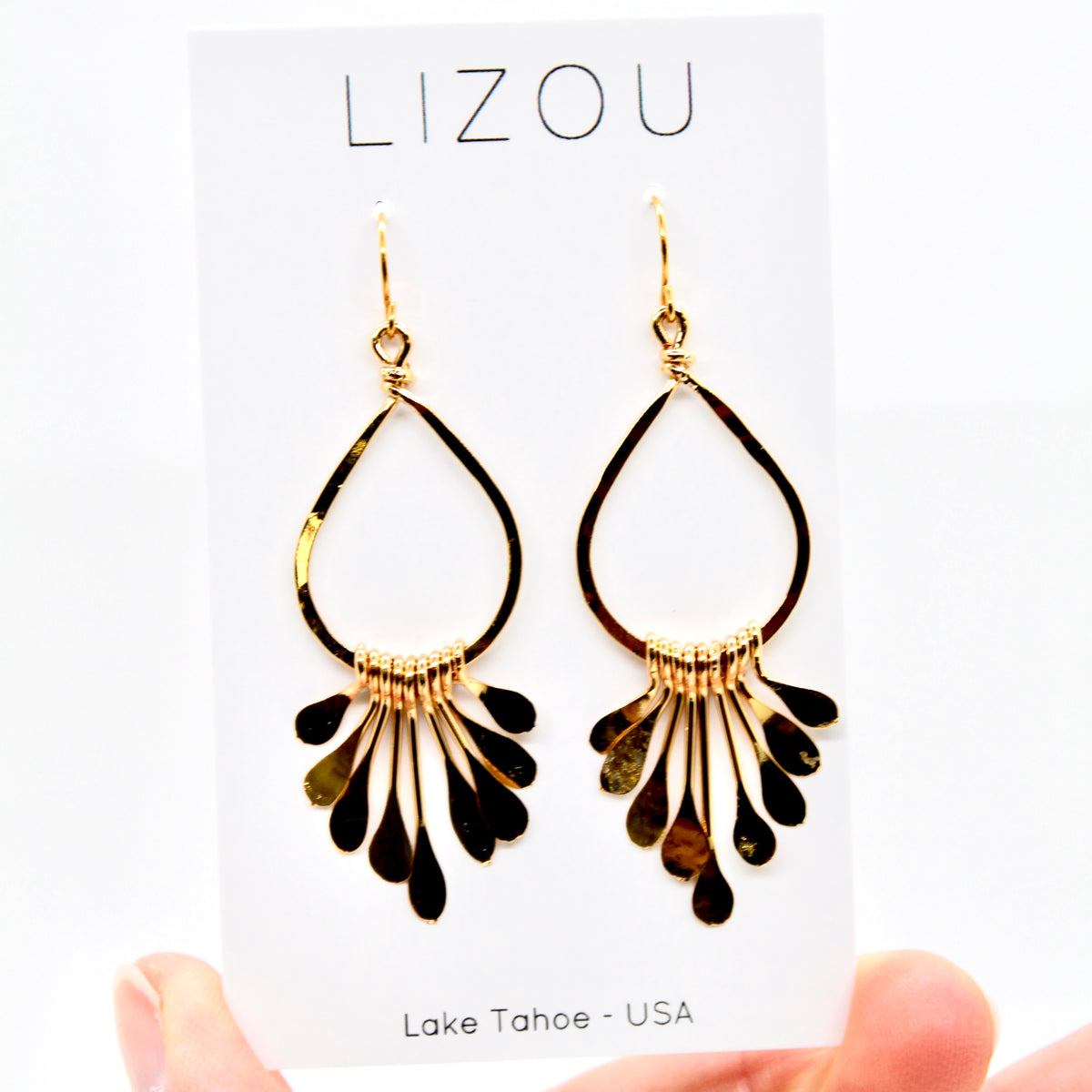 Gold Drop Fan Earrings - E1-001