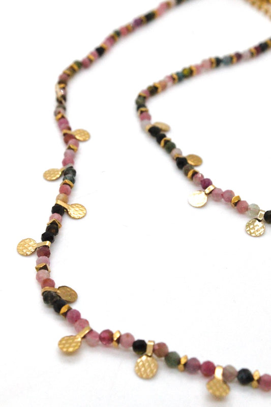 Faceted Tourmaline Short Gold Charm Necklace -French Flair Collection-