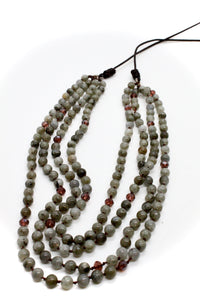 Labradorite and Crystal Mix Hand Knotted Long Necklace on Genuine Leather -Layers Collection- NLL-Smoke
