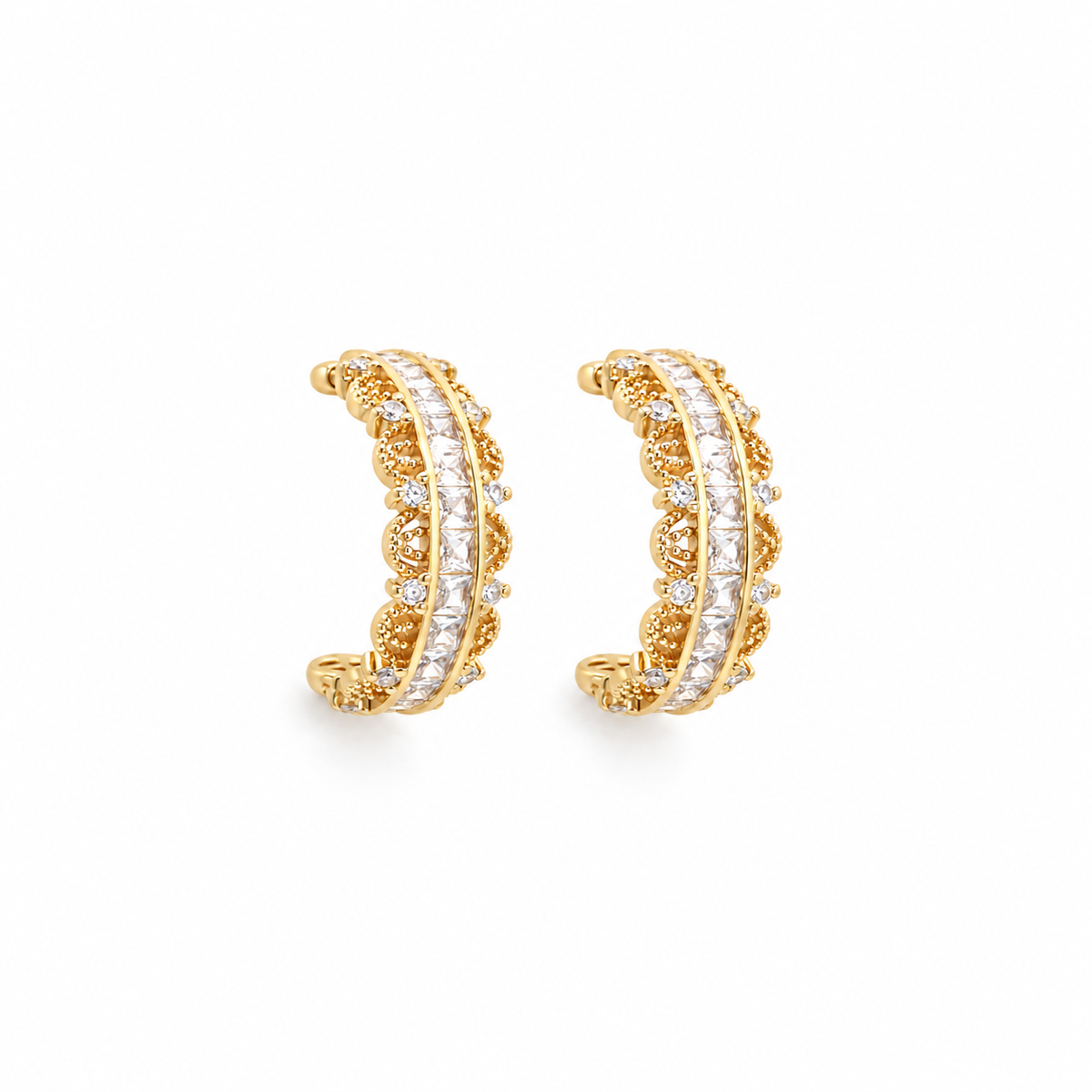 White Rhinestone Lace Style Stud Hoop Earrings - E4-496