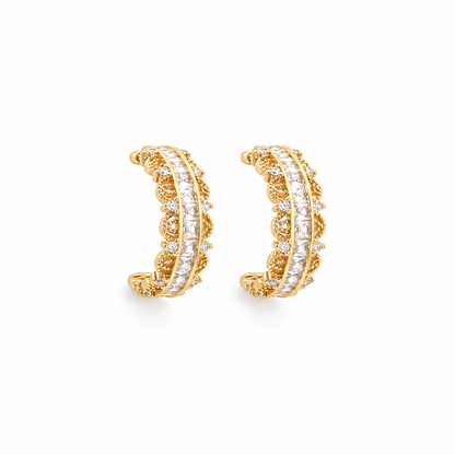 White Rhinestone Lace Style Stud Hoop Earrings - E4-496