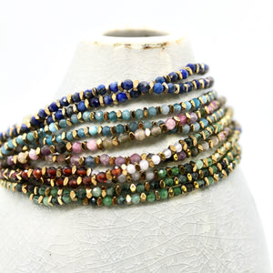 Faceted Stone and 24K Gold Plate Geometric Bead Necklace -French Flair Collection- N2-2344