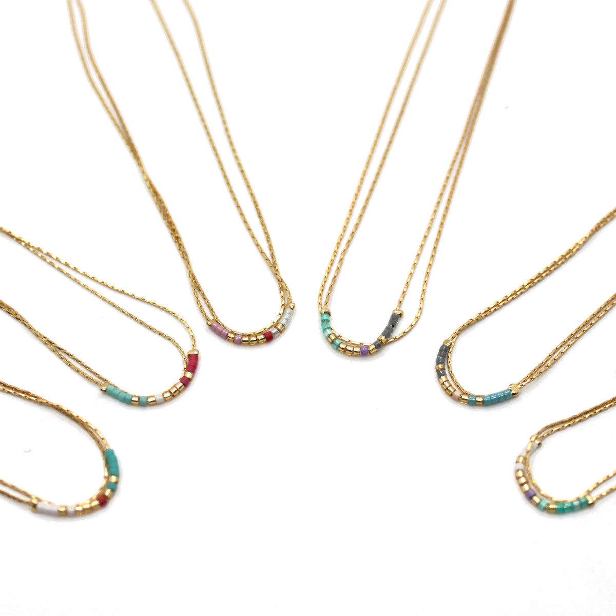 Double Strand Japanese Seed Bead Gold Necklace - Seeds Collection- N8-004