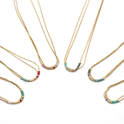 Double Strand Japanese Seed Bead Gold Necklace - Seeds Collection- N8-004