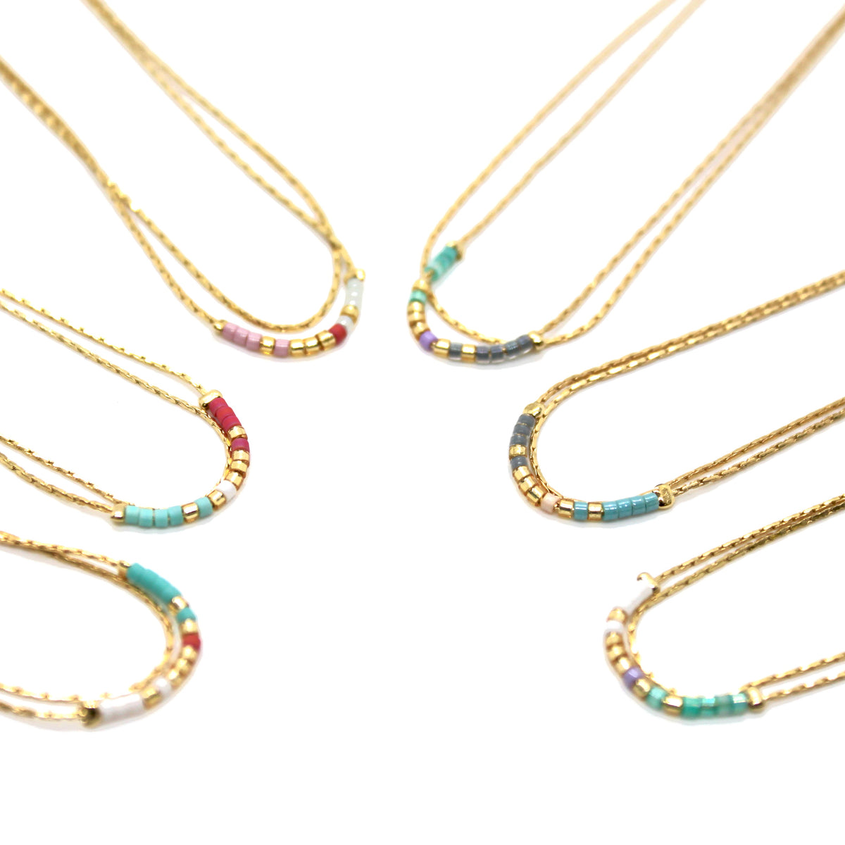 Double Strand Japanese Seed Bead Gold Necklace - Seeds Collection- N8-004