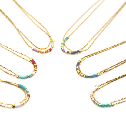 Double Strand Japanese Seed Bead Gold Necklace - Seeds Collection- N8-004