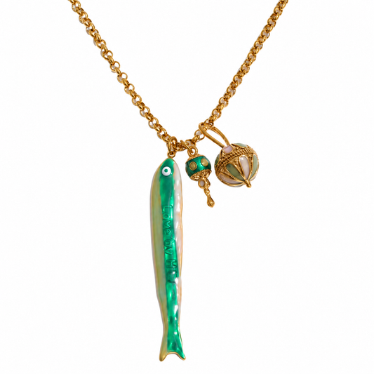 Sample Sale Item - Green Fish Lariat Necklace - SS01