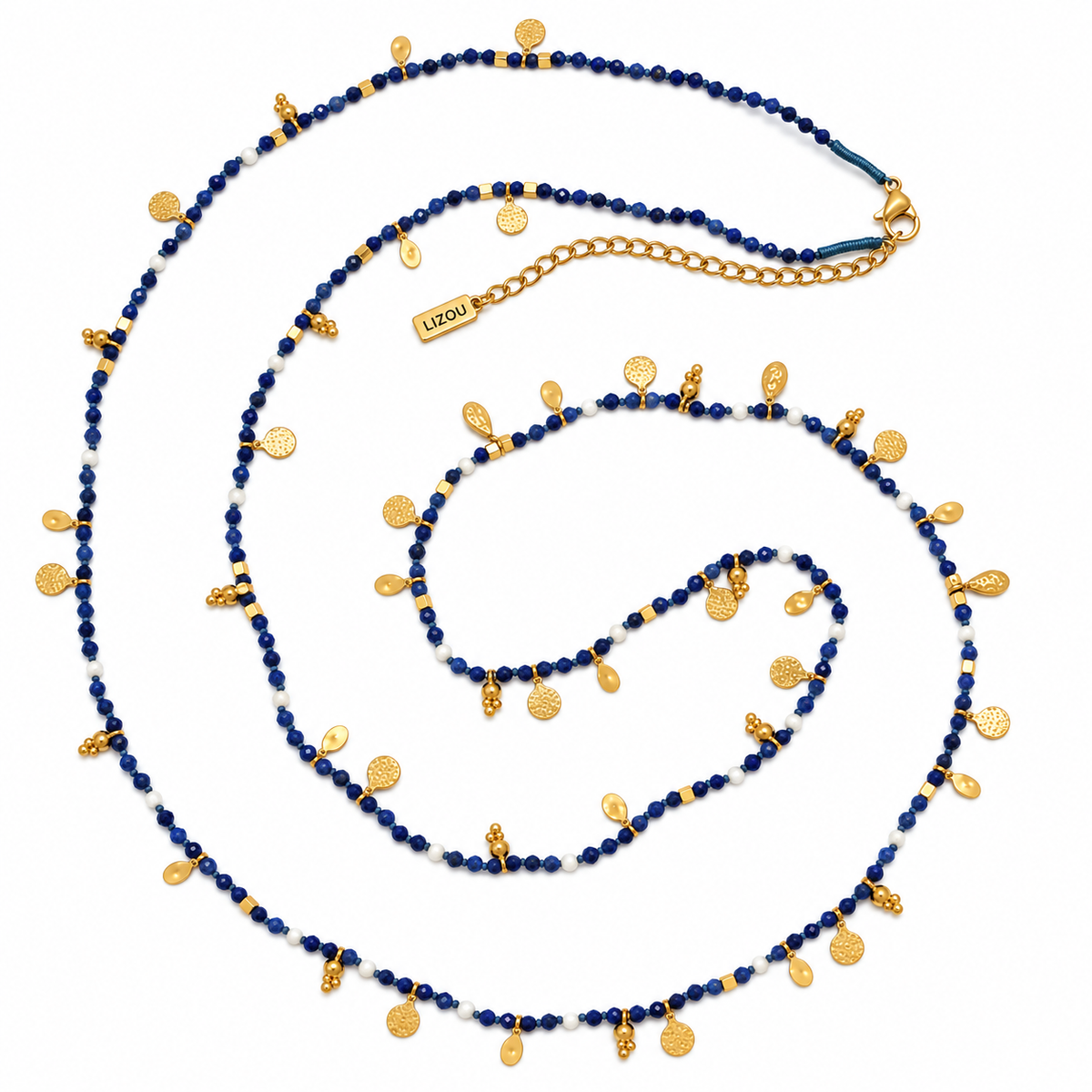 Museum Style Lapis + Mini Pearl with 24K Gold Plate Charms - N2-2803C