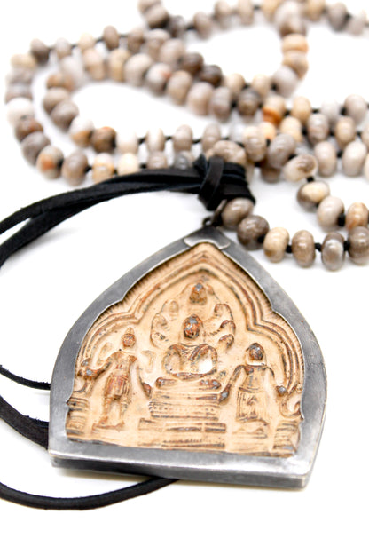 Buddha Necklace 13 - Silver Leaf Jasper