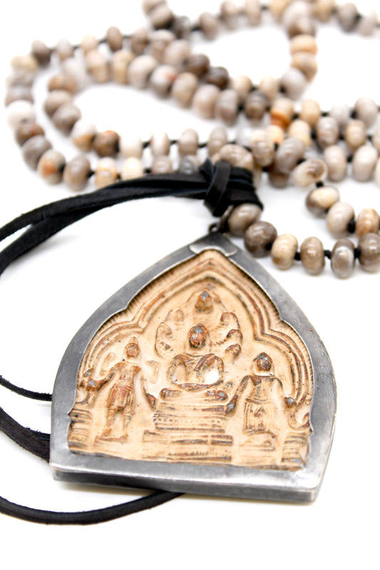 Buddha Necklace 13 - Silver Leaf Jasper