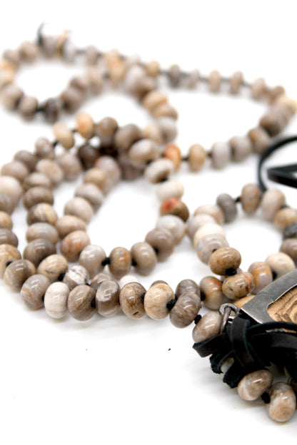 Buddha Necklace 13 - Silver Leaf Jasper