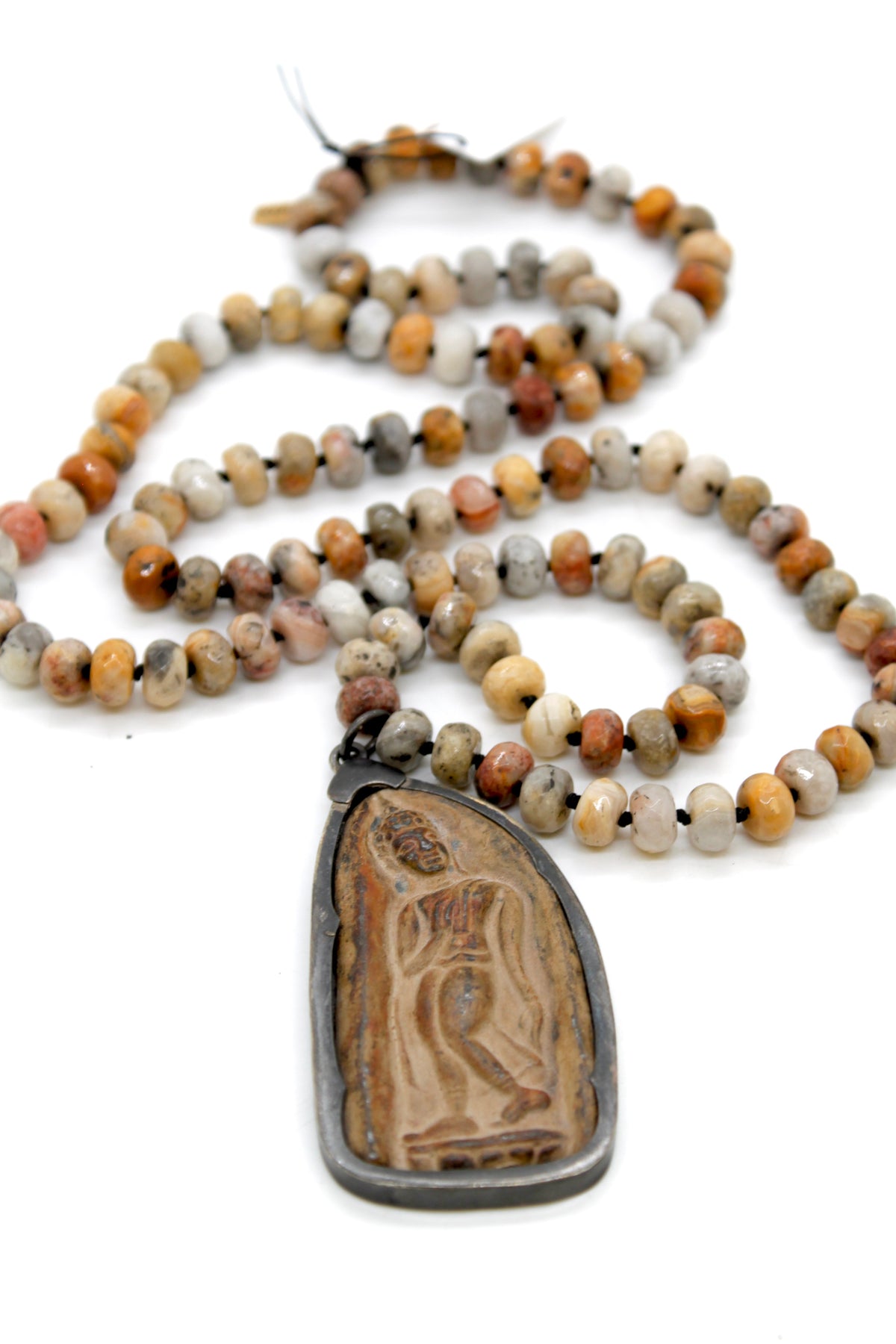 Buddha Necklace 23 - Faceted Crazy Lace Agate