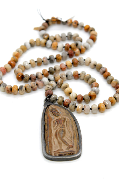 Buddha Necklace 23 - Faceted Crazy Lace Agate