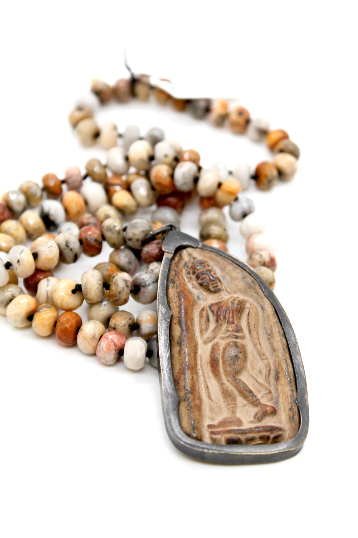 Buddha Necklace 23 - Faceted Crazy Lace Agate
