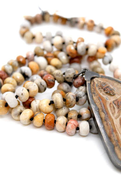 Buddha Necklace 23 - Faceted Crazy Lace Agate