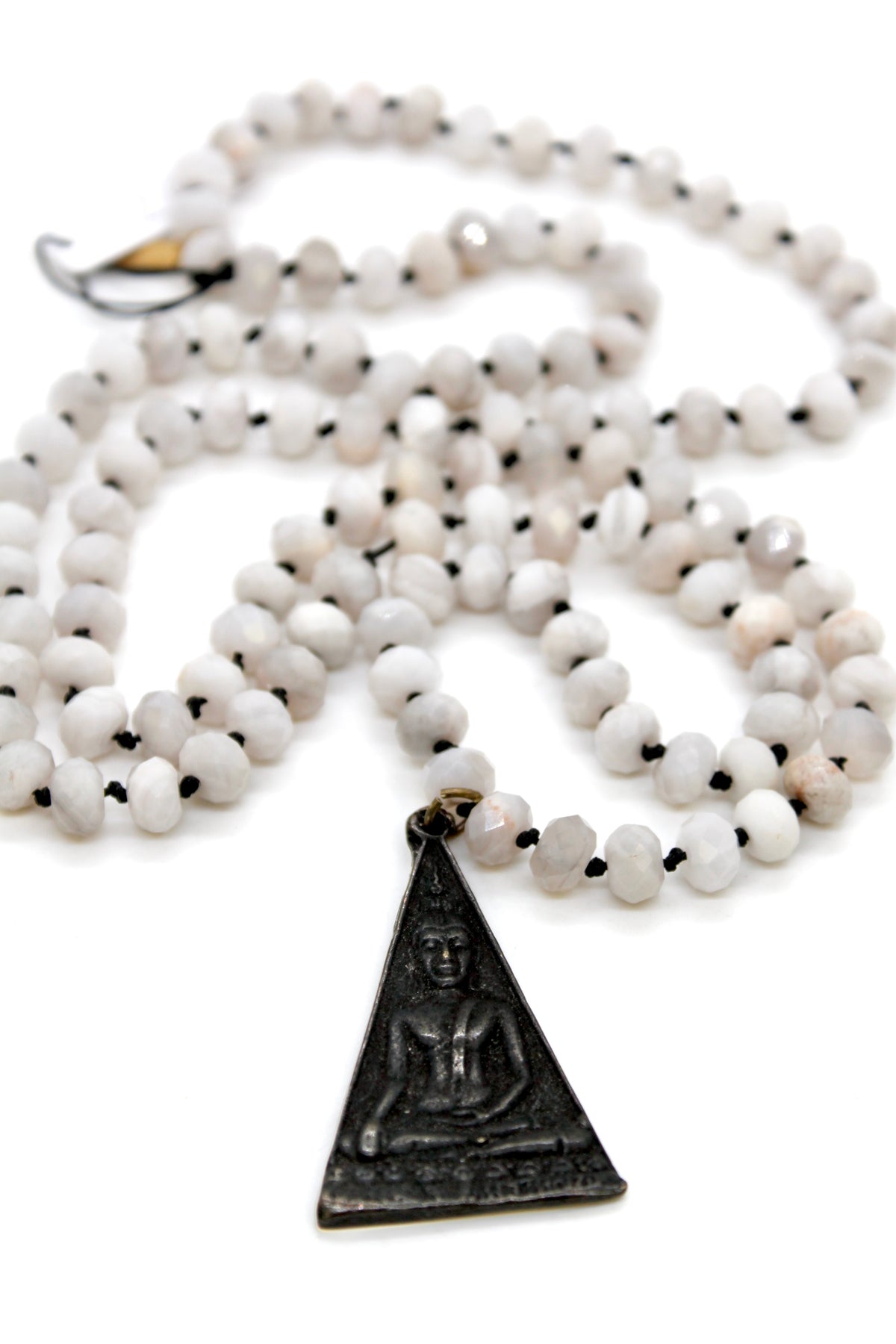 Buddha Necklace 25 - Faceted White Agate
