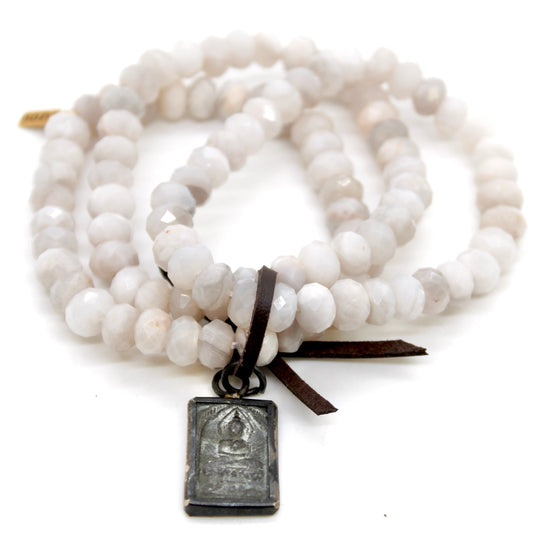 Buddha Bracelet 8 - White Lace Agate