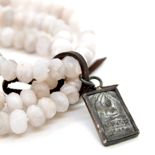 Buddha Bracelet 8 - White Lace Agate