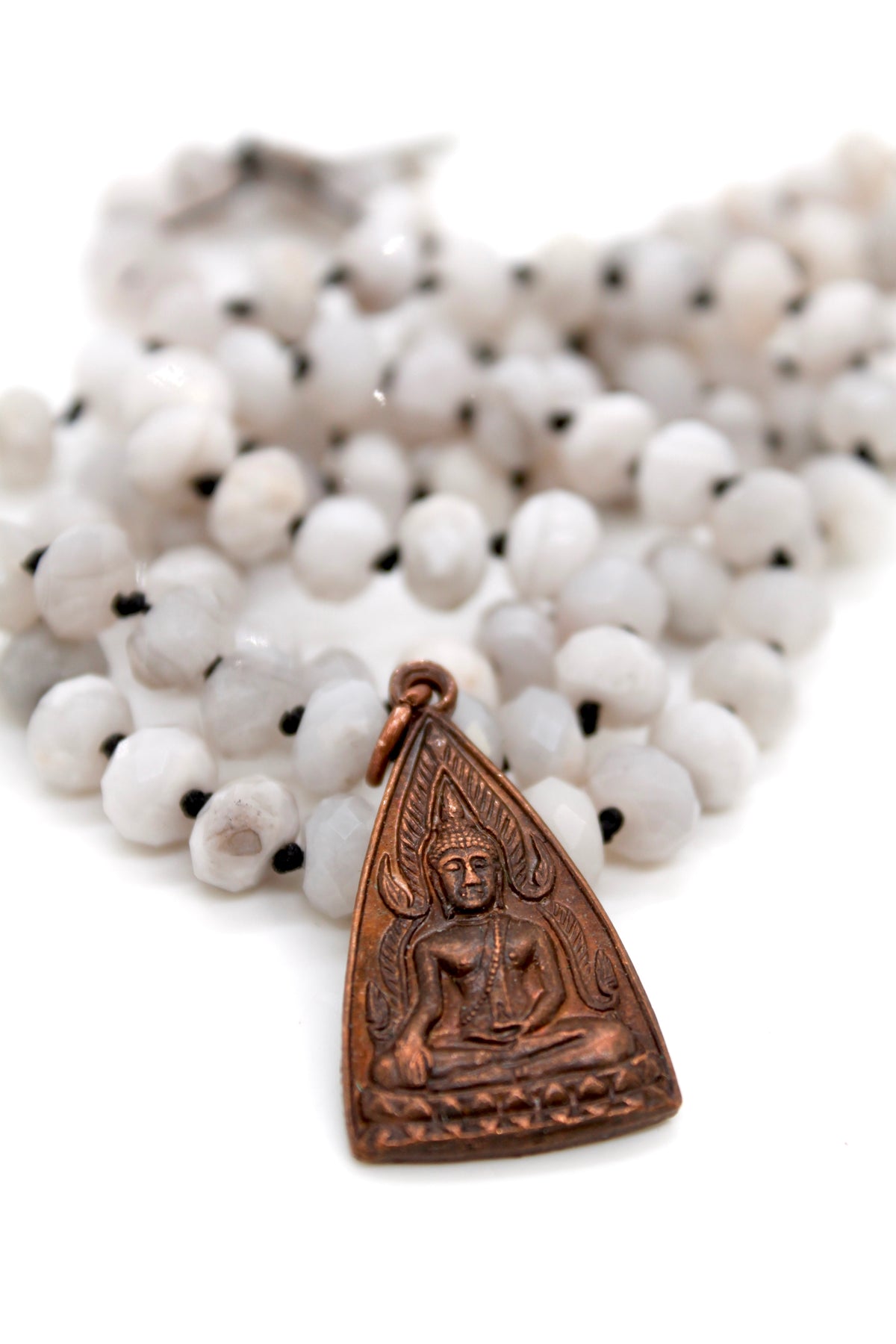 Buddha Necklace 65 - White Lace Agate