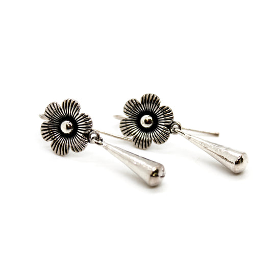 Silver Flower Dangle Earrings - E9-092F
