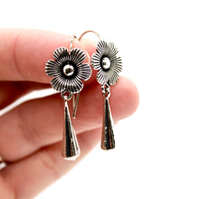 Load image into Gallery viewer, Silver Flower Dangle Earrings - E9-092F
