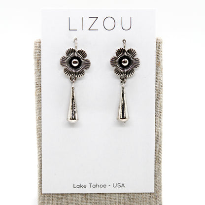 Silver Flower Dangle Earrings - E9-092F