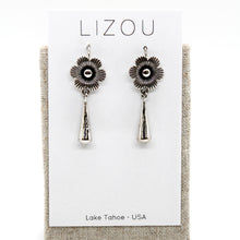 Load image into Gallery viewer, Silver Flower Dangle Earrings - E9-092F
